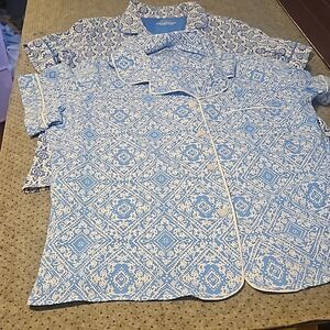 Sleep Sense two tops print white and blue